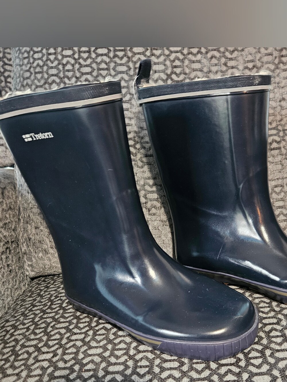 Tretorn Navy Rain Boots With Cozy Fur Lining, EC, Sz 7
